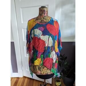 Women's Soft Surroundings 100% Silk Art To Wear Floral Sheer Blouse Top OS